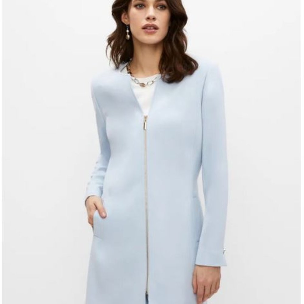 MELANIE LYNE:  Long Zip Front Jacket - soft blue